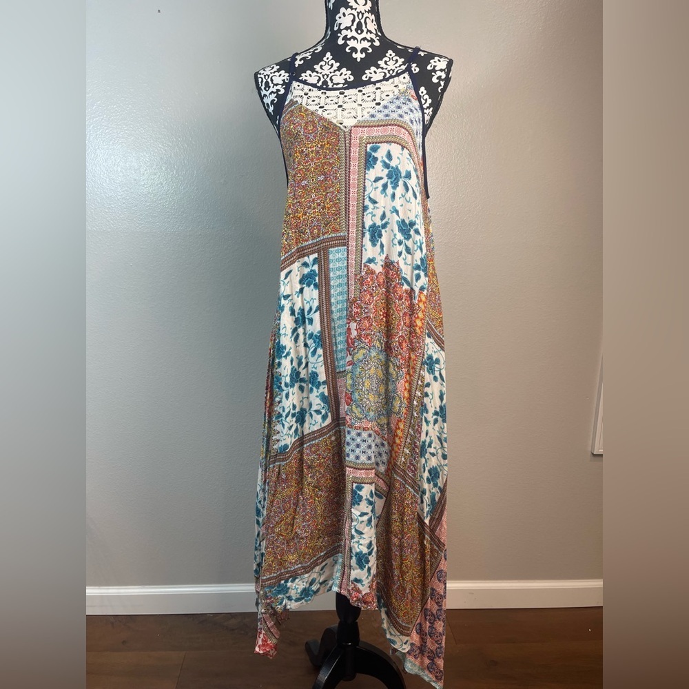 🔺SOLD🔺Kori America Boho Patchwork Maxi Dress Multicolor Floral Sleeveless - Picture 2 of 9